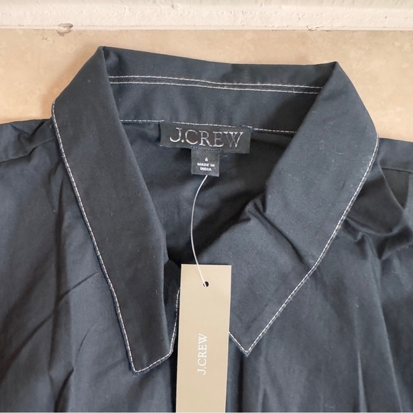 J Crew Black Zip Up Shirt Dress Short Sleeve Midi Women Size 6 Fit Flare Pockets - Picture 12 of 13